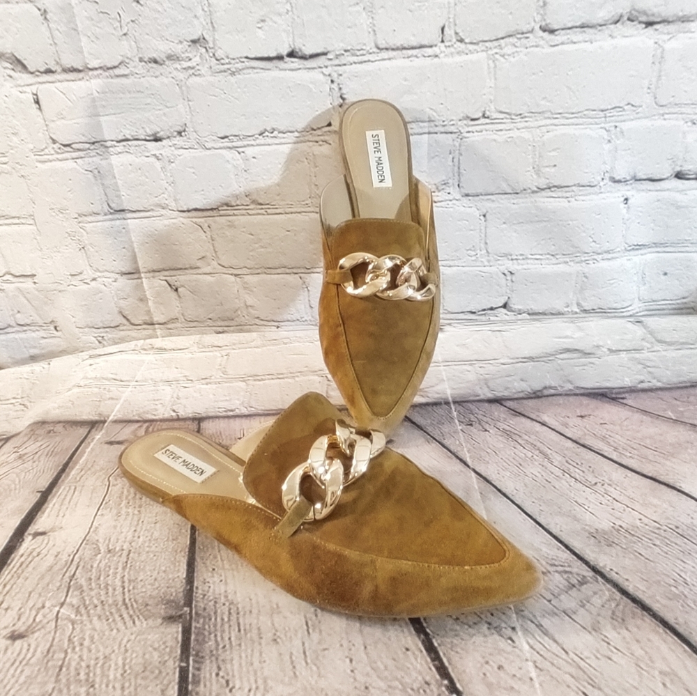 Steve Madden Cognac Suede Chain Pointed Toe Mules Size 12